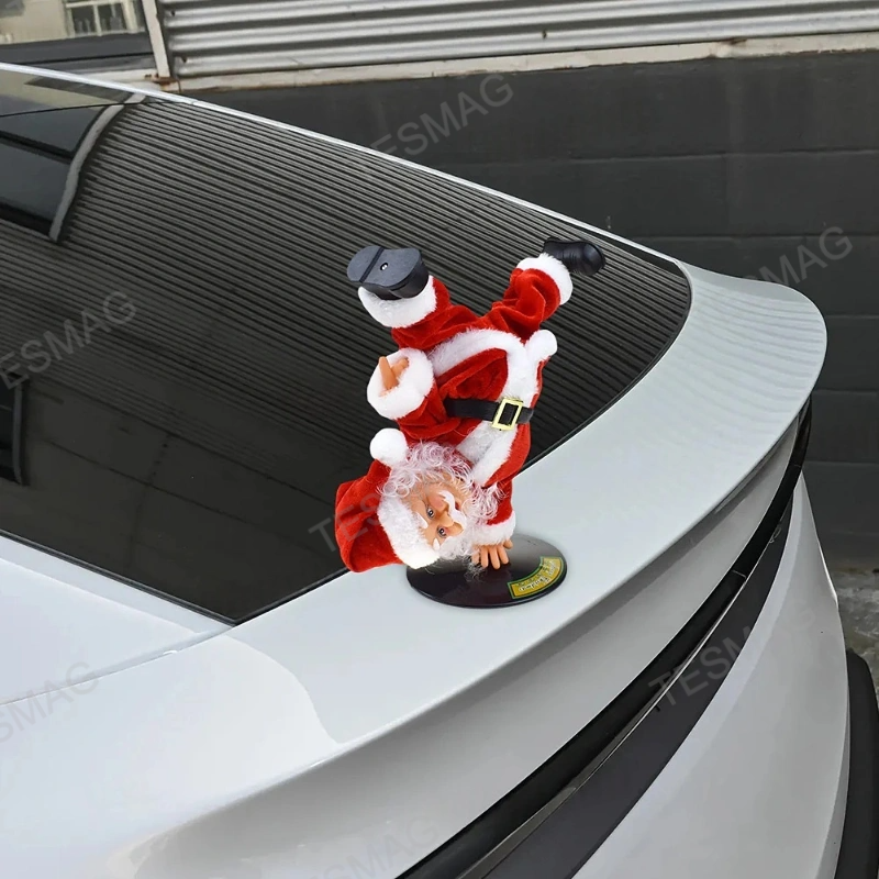 Upside-Down Spinning Breakdance Santa Decoration for Tesla