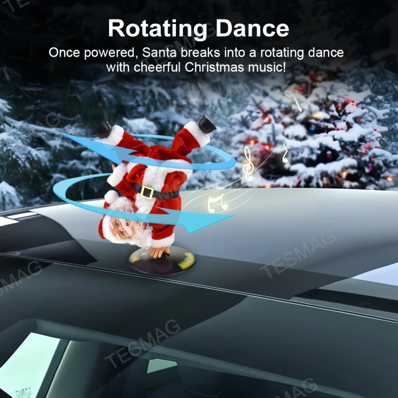 Upside-Down Spinning Breakdance Santa Decoration for Tesla