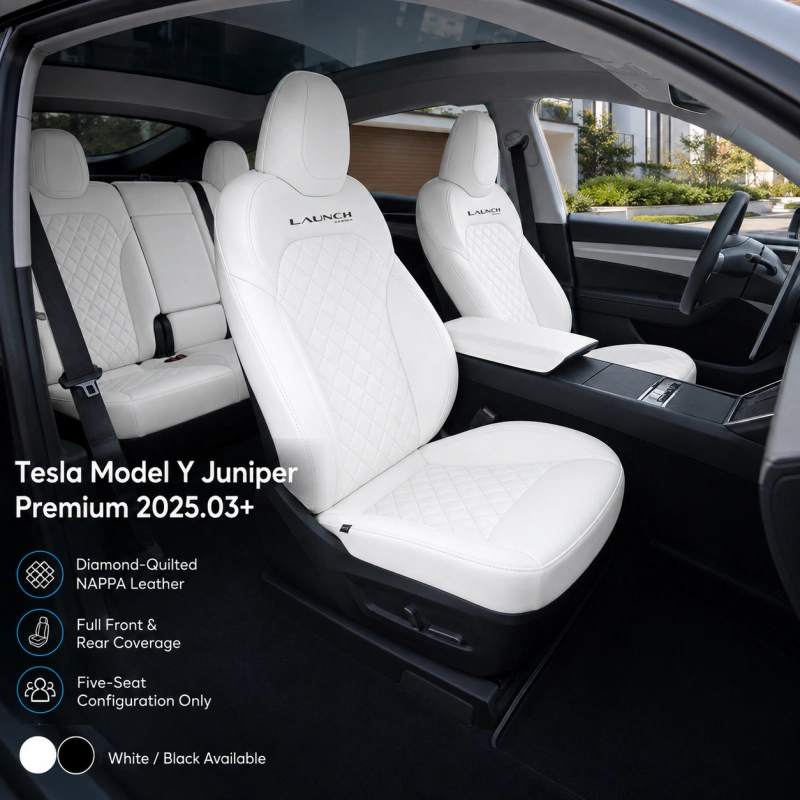 Diamond-Quilted Nappa Leather Seat Covers for Tesla Model Y Juniper Premium 2025.03+