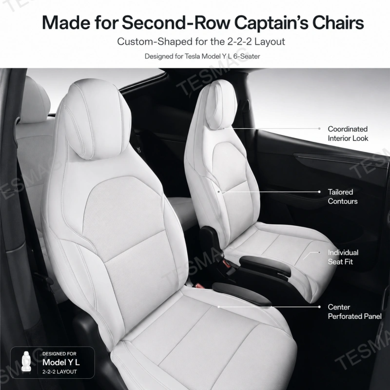 Full-Cover Nappa Leather Seat Covers for Tesla Model Y L 6-Seater