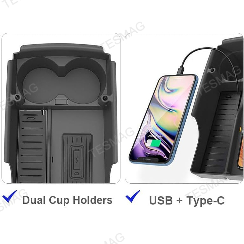 Wireless Charger and Storage Organizer for Tesla Model S/X Center Console