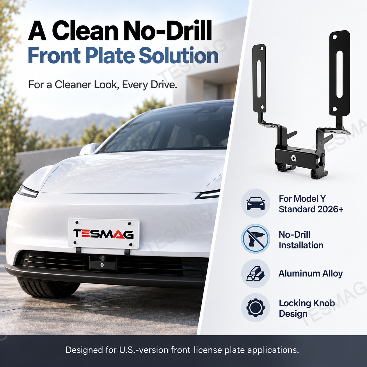 No-Drill Front License Plate Bracket for Tesla Model Y Standard / Model 3 Highland