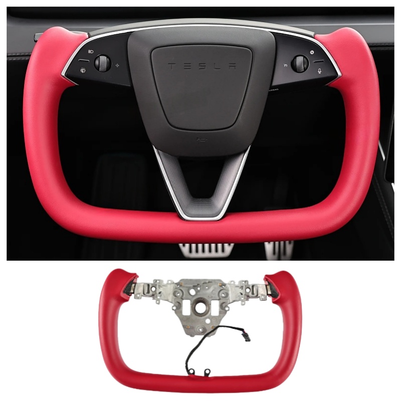 Yoke Nappa Leather Side Carbon Fiber Red Driving Wheel for Tesla Model 3 Highland/Model Y Juniper