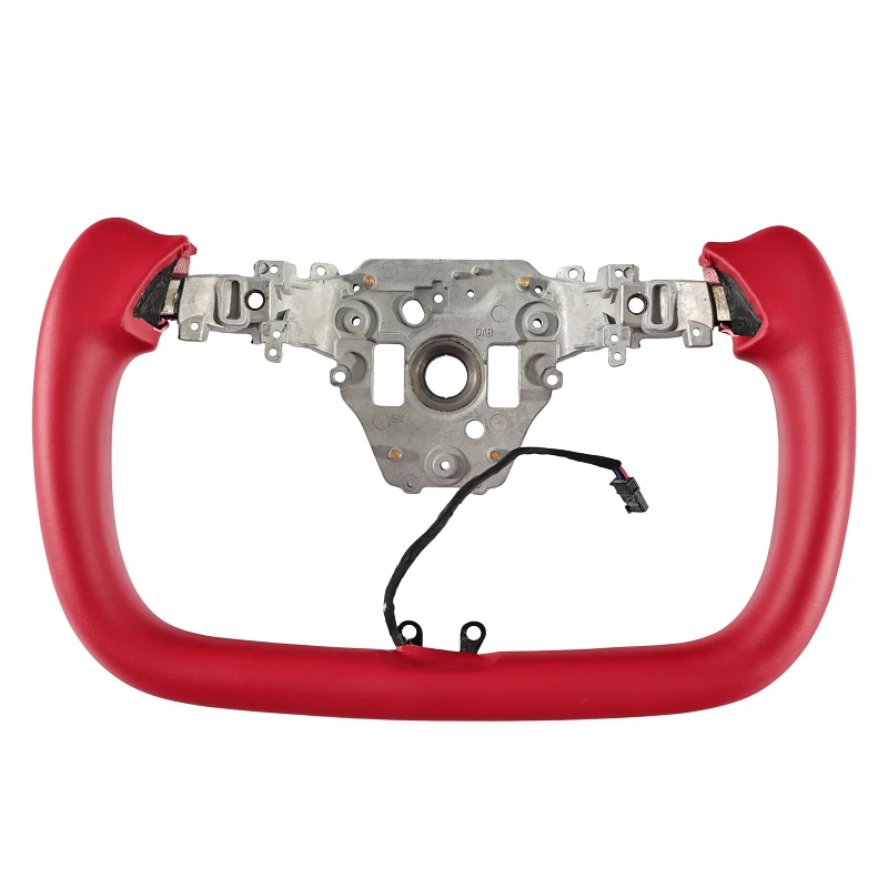 Yoke Nappa Leather Side Carbon Fiber Red Driving Wheel for Tesla Model 3 Highland/Model Y Juniper