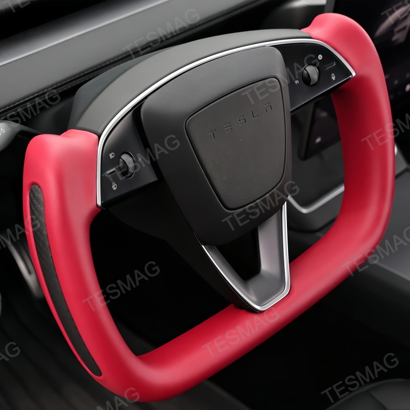 Yoke Nappa Leather Side Carbon Fiber Red Driving Wheel for Tesla Model 3 Highland/Model Y Juniper