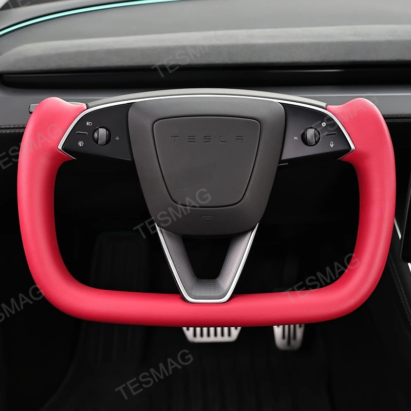 Yoke Nappa Leather Side Carbon Fiber Red Driving Wheel for Tesla Model 3 Highland/Model Y Juniper