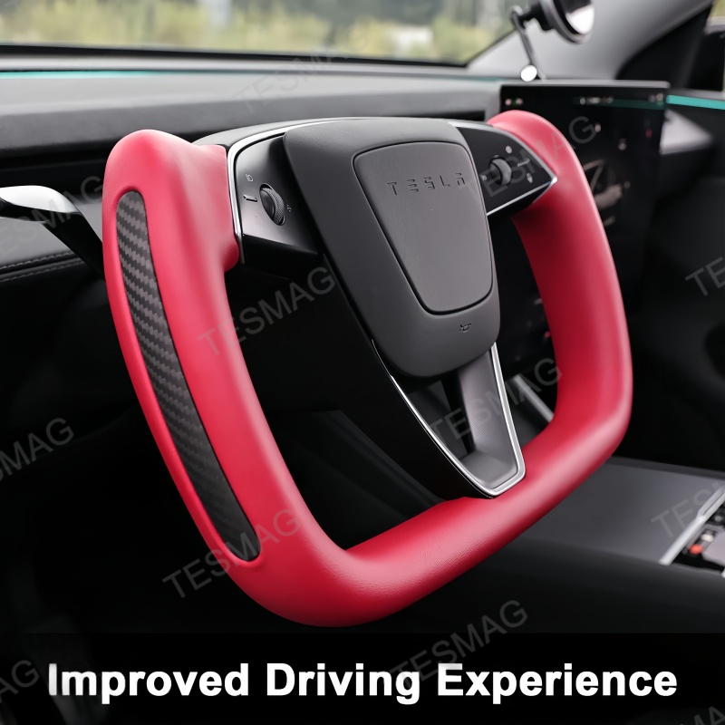 Yoke Nappa Leather Side Carbon Fiber Red Driving Wheel for Tesla Model 3 Highland/Model Y Juniper