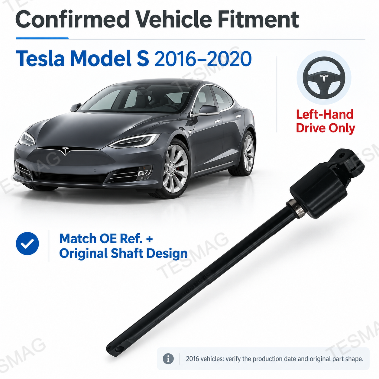 Lower Steering Shaft for Tesla Model S 2016–2020 LHD | OE Ref. 1027852-00-A
