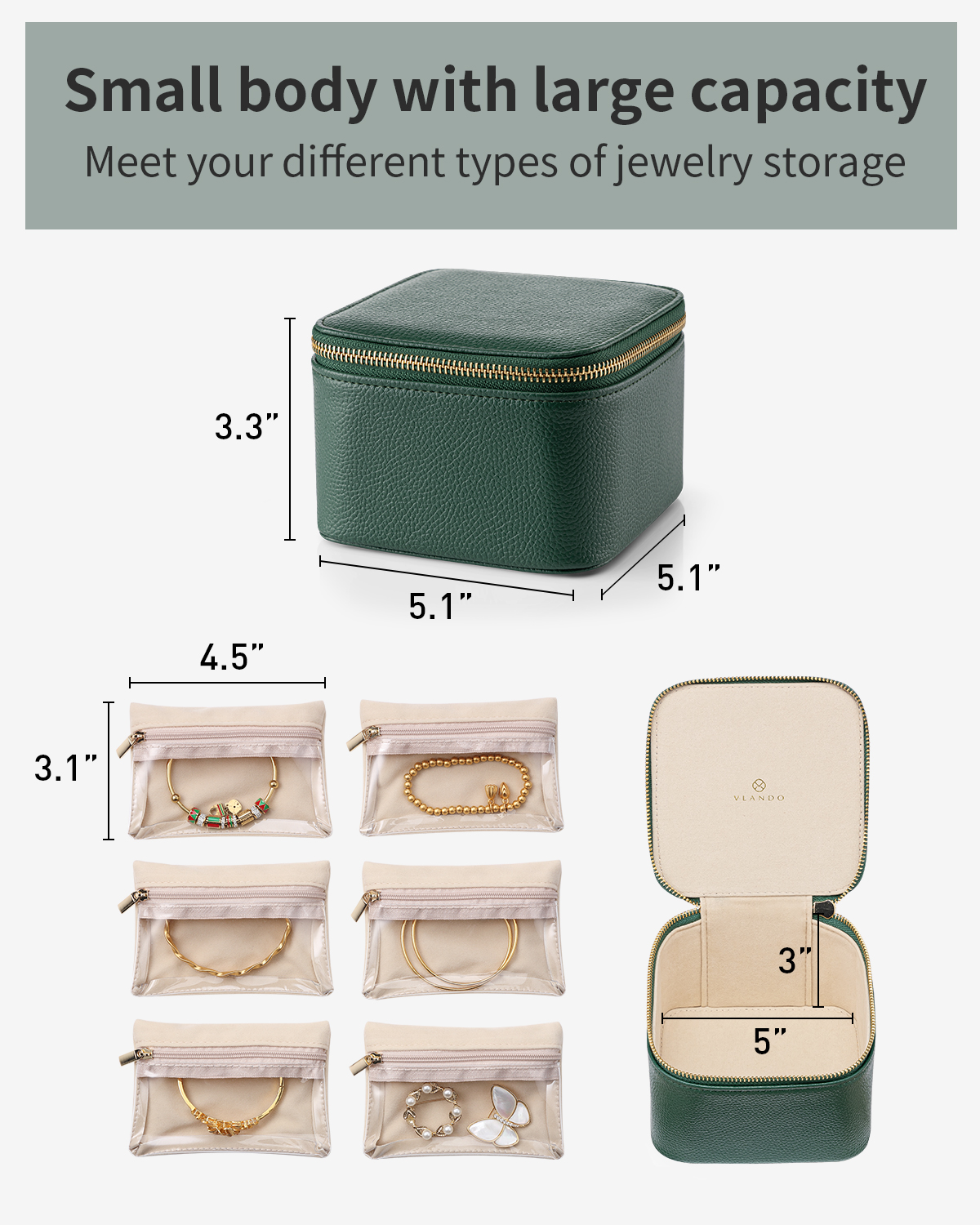 Vlando Travel Jewelry Organizer Box with 6 Velvet Pockets