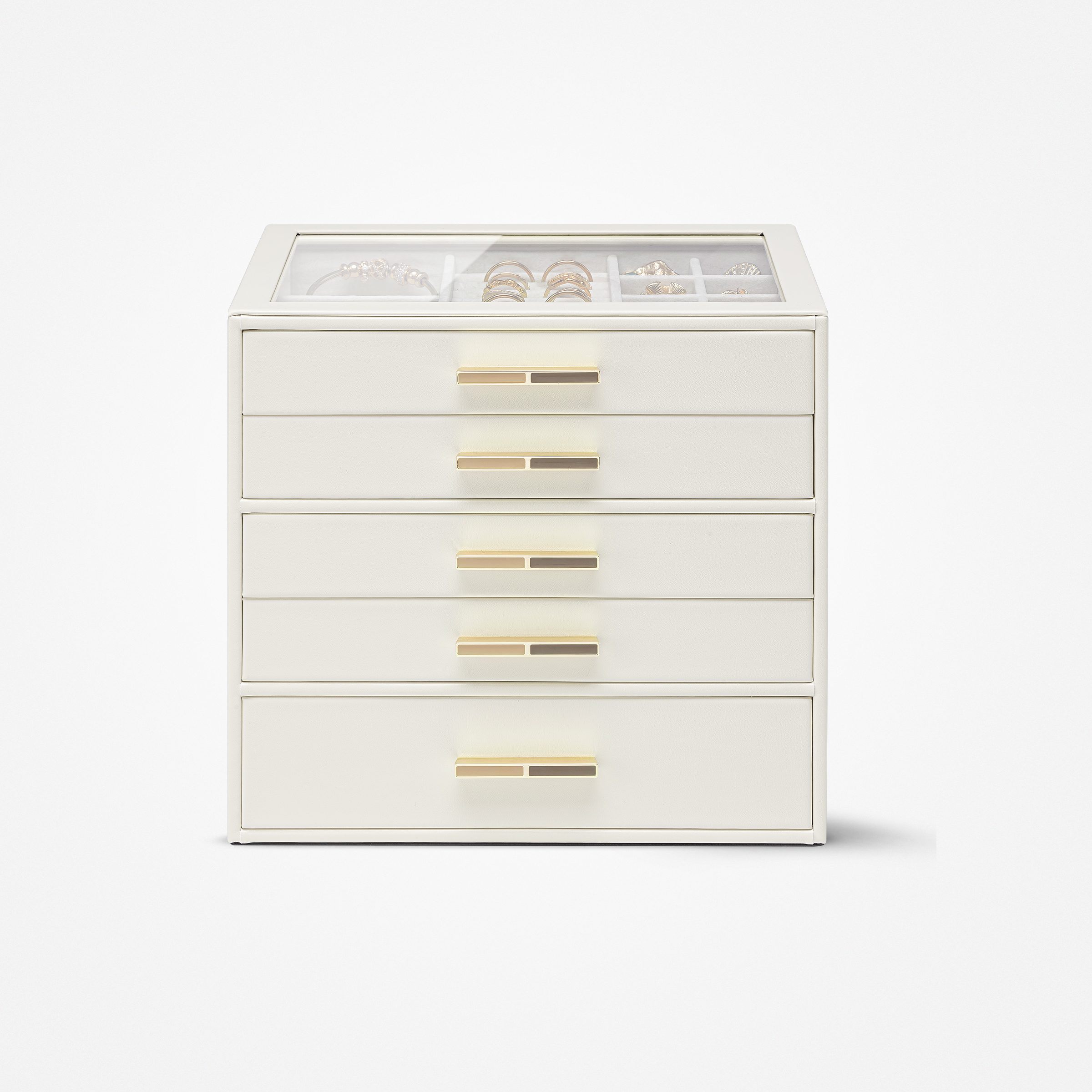 Large Jewelry Box with Drawer & Glass Lid