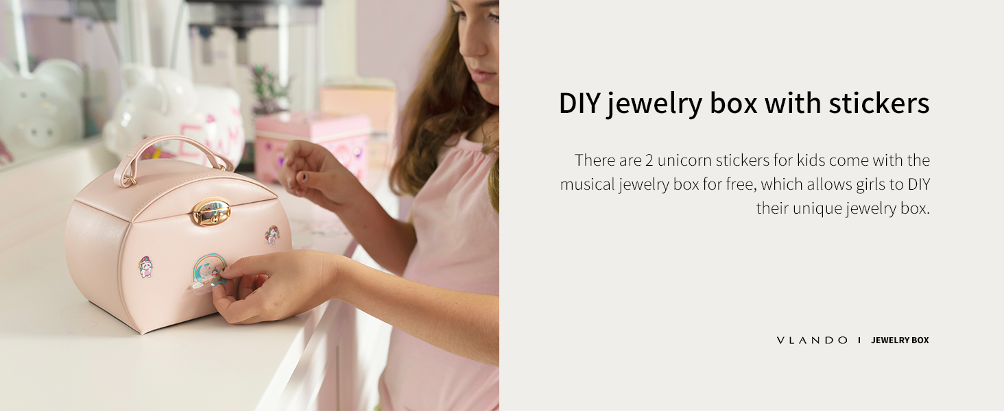 Vlando Musical Kids Jewellery Box With Drawer, Lockable Music Box With Ballerina For Children Bracelet, Ring, Necklace, Gifts For Girls, Apricot Pink