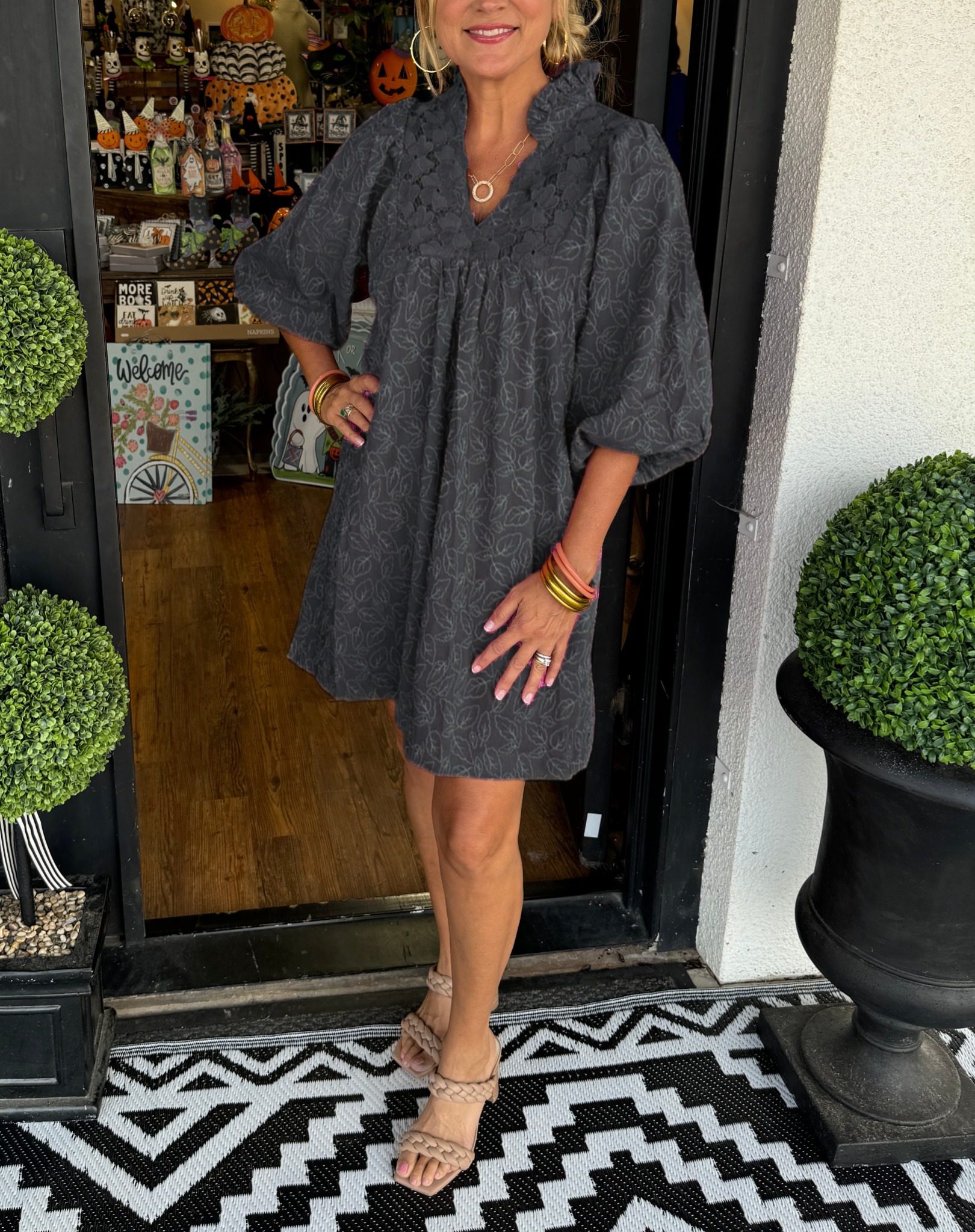 Women's Puff Sleeve Leaf Print Dress (Buy 2 Free Shipping)