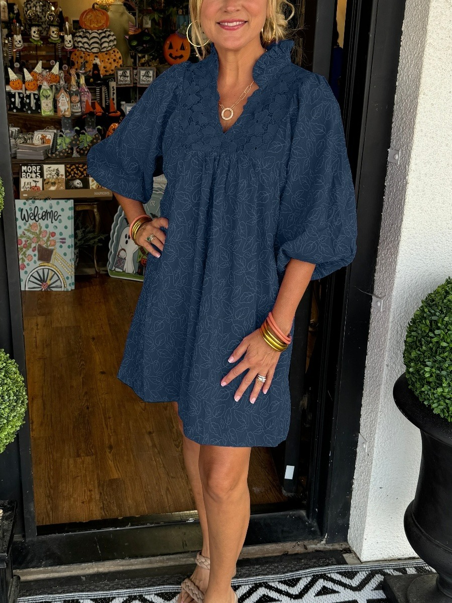 Women's Puff Sleeve Leaf Print Dress (Buy 2 Free Shipping)