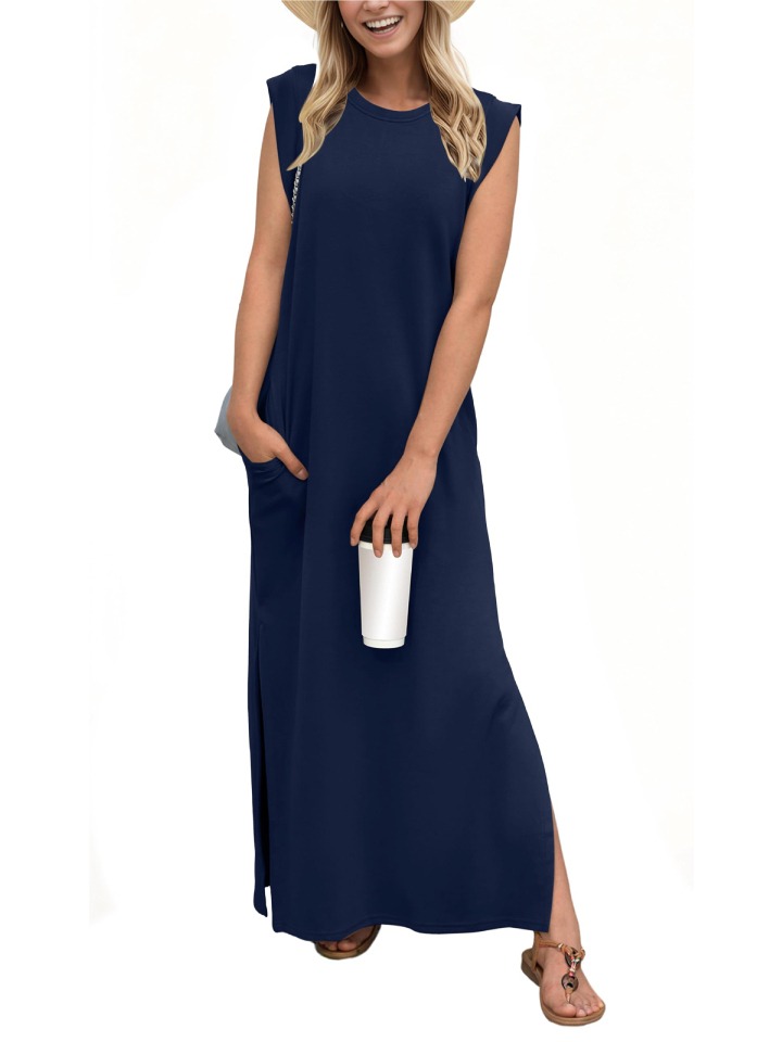 HOT SALE-WOMEN SUMMER CASUAL LOOSE SPLIT WRINKLE-FREE LONG DRESS(BUY 2 FREE SHIPPING)