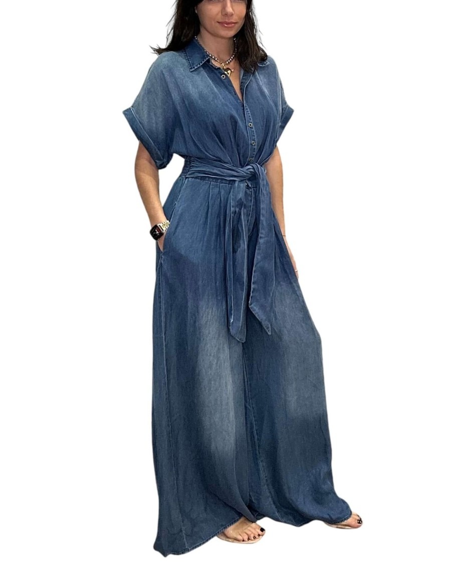 🔥HOT SALE🔥Casual Bat Sleeve Tie-Waist Tencel Denim Wide-Leg Jumpsuit (Buy 2 Free Shipping)