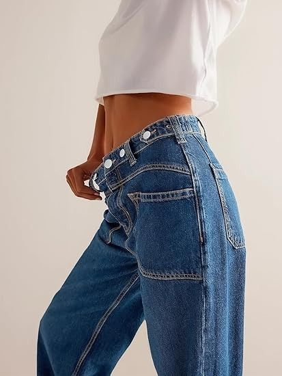 Womens Boyfriend Wide Leg Jeans Casual Loose Mid Rise Denim Pants with Pockets