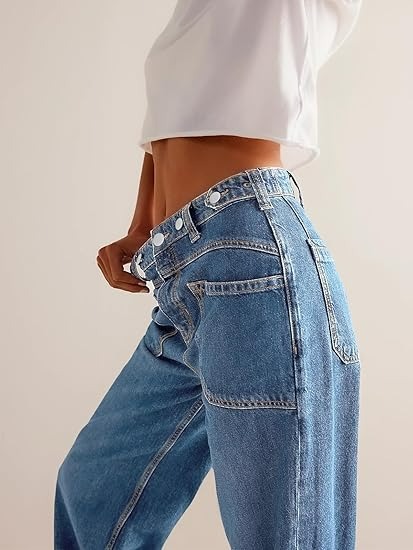 Womens Boyfriend Wide Leg Jeans Casual Loose Mid Rise Denim Pants with Pockets