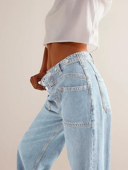 Womens Boyfriend Wide Leg Jeans Casual Loose Mid Rise Denim Pants with Pockets