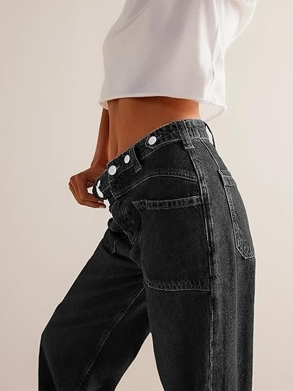 Womens Boyfriend Wide Leg Jeans Casual Loose Mid Rise Denim Pants with Pockets