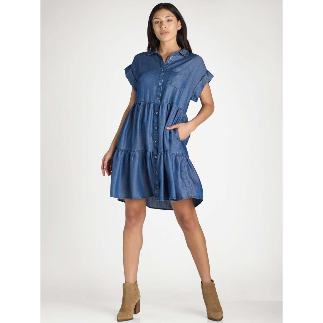 WOMEN'S TIERED MINI SHIRT DRESS (BUY 2 FREE SHIPPING)