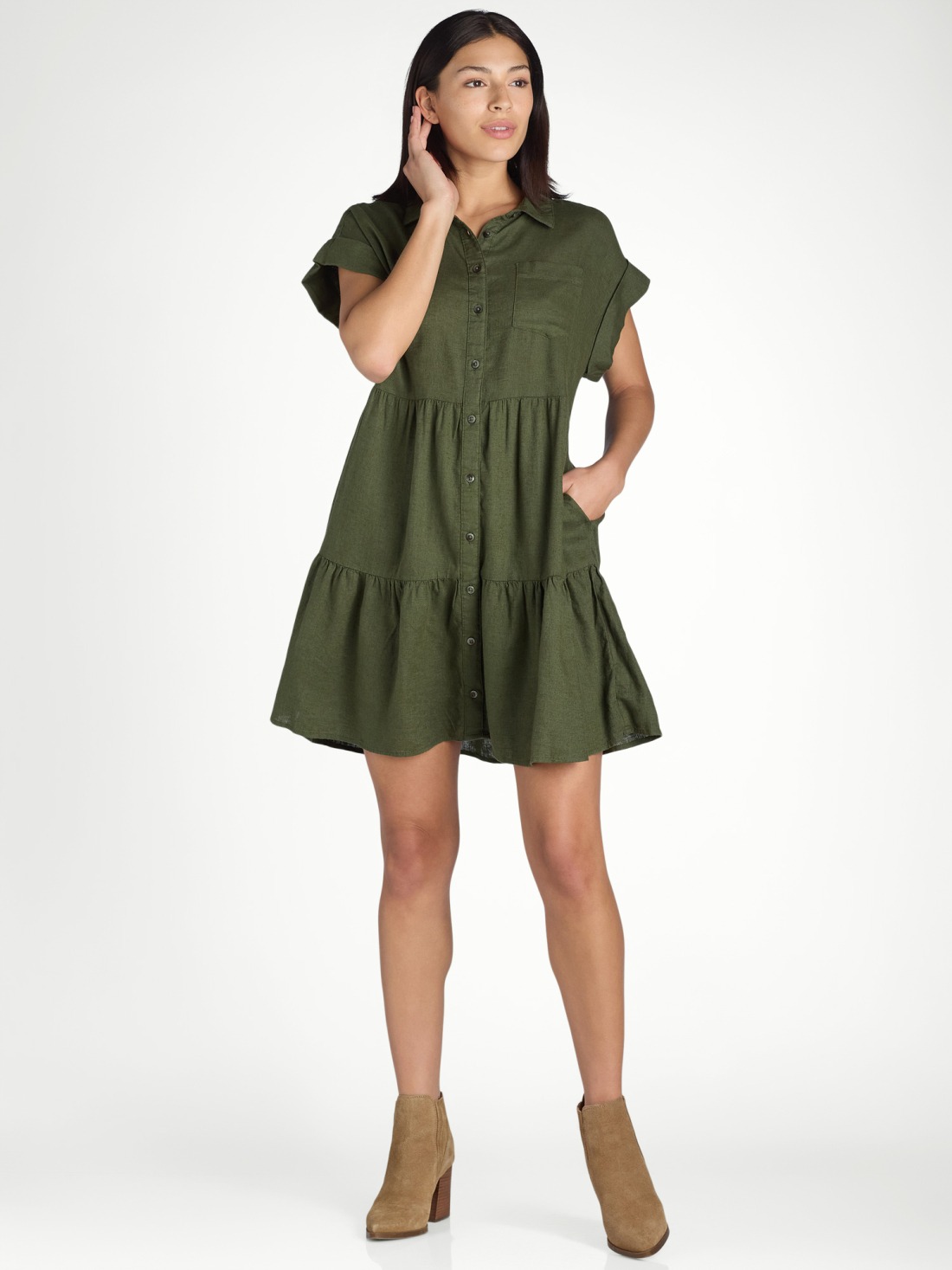WOMEN'S TIERED MINI SHIRT DRESS (BUY 2 FREE SHIPPING)