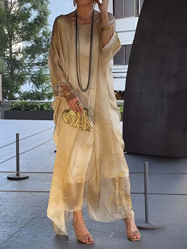 Elegant Chiffon Marble Print Dress