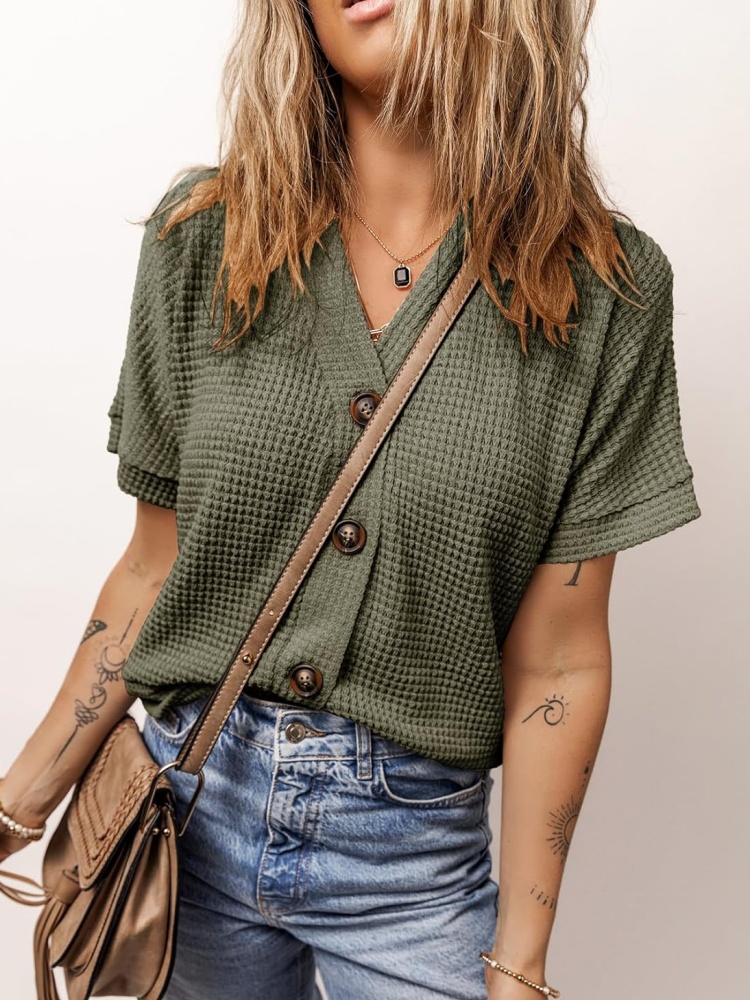 Women's Casual Waffle Knit Button Down Shirts (BUY 2 FREE SHIPPING)