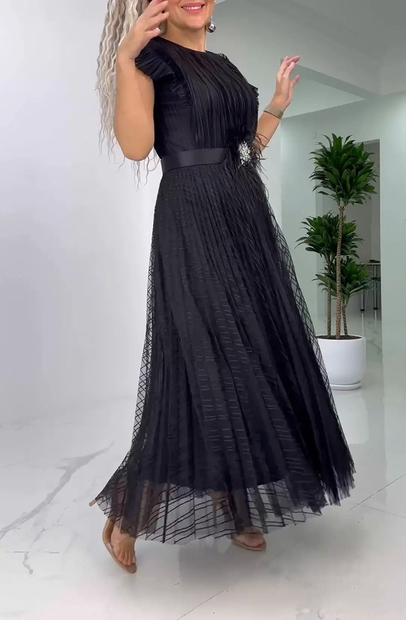 Elegant pleated belted chiffon dress（BUY 2 FREE SHIPPING)