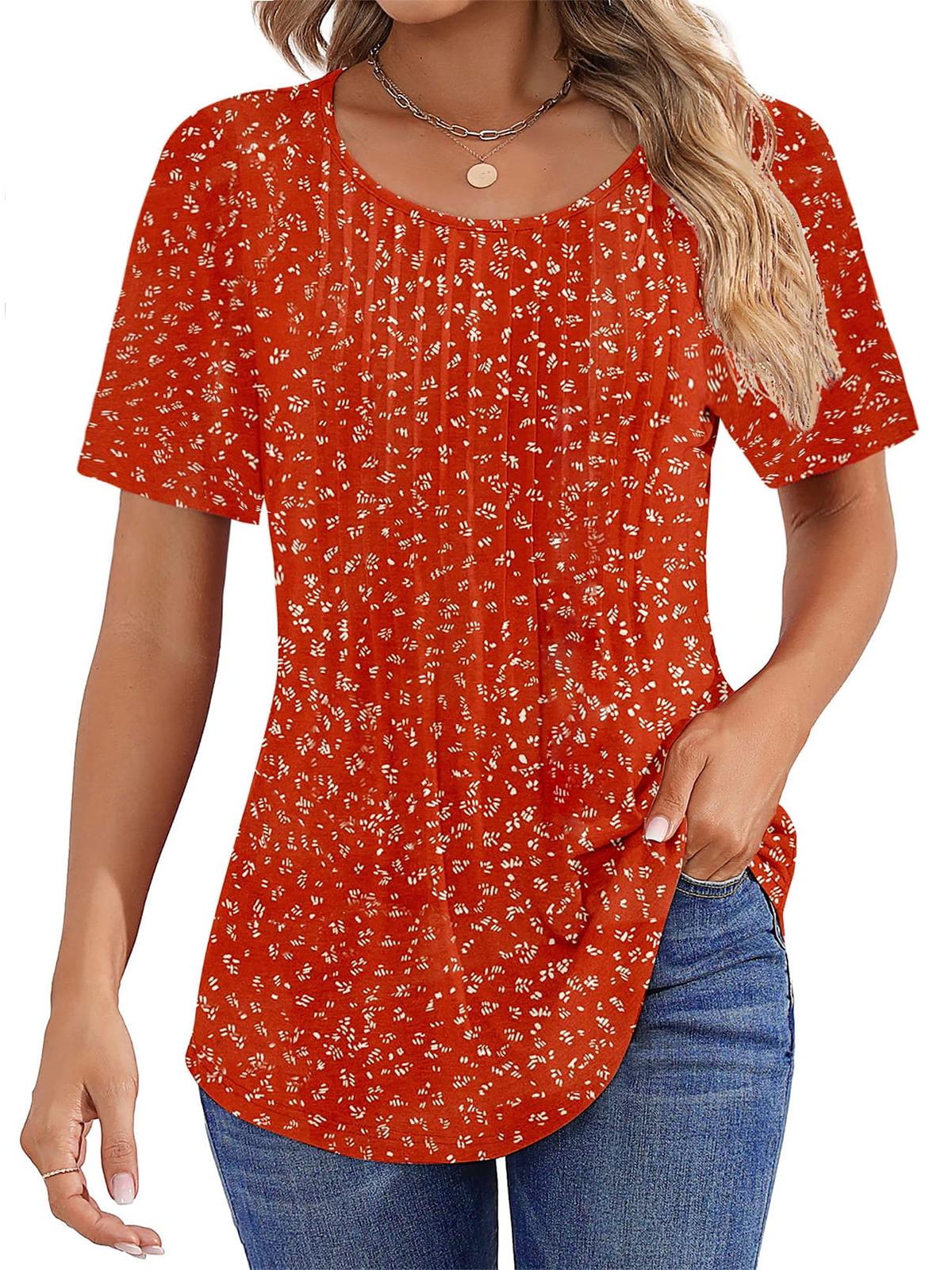 Women's Short Sleeve Pleated Dressy Casual Scooped Neck Tops(BUY 3 FREE SHIPPING)