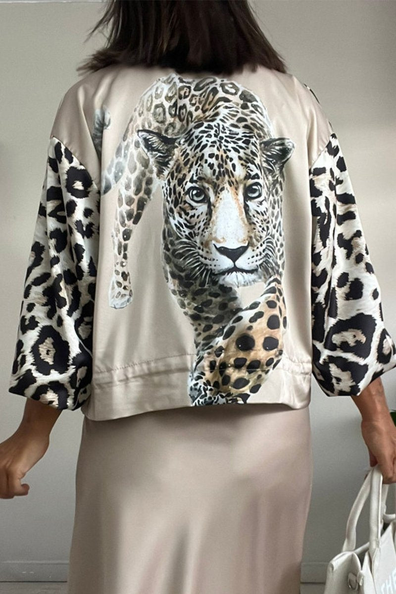 Women's Casual Round Neck Leopard Printed Zipper Jacket（BUY A FREE SHIPPING)