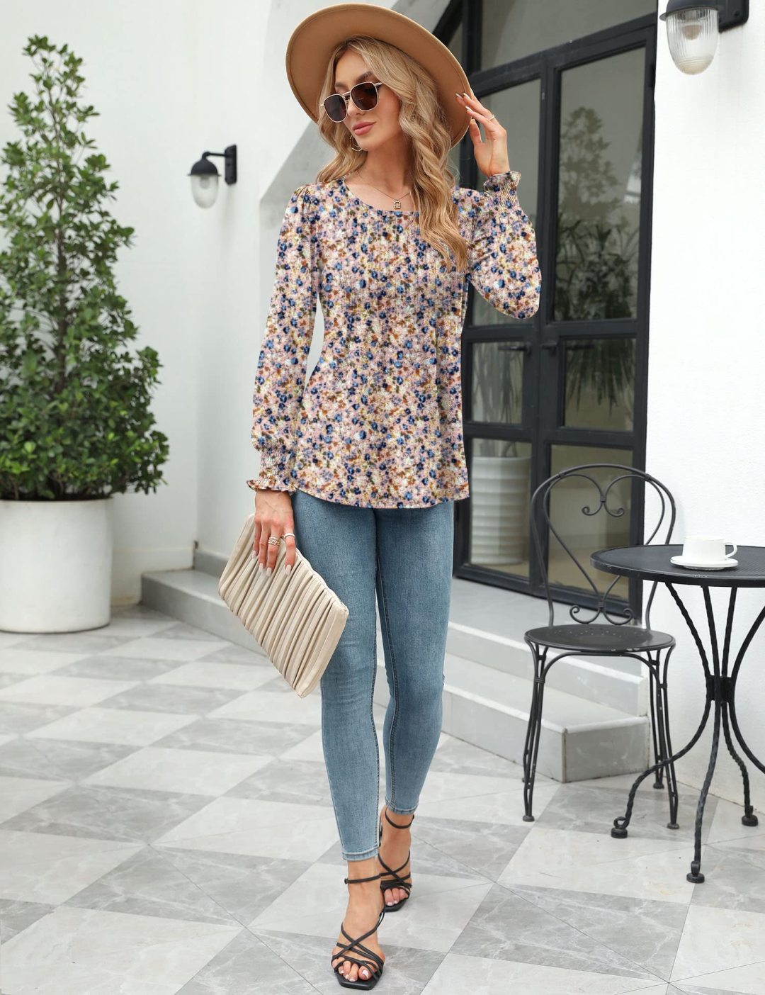 Puff Long Sleeve Pleated Crew Neck Tunic Top (buy 3 free shipping!!!)