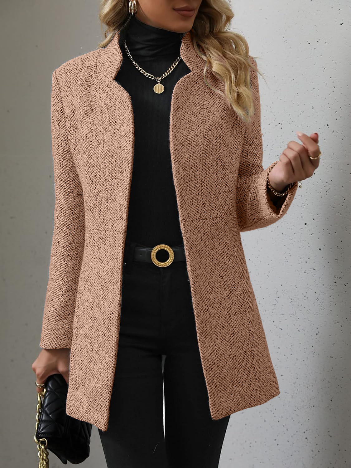 Women's Notch Lapel Slim Fit Overcoat Long Sleeve Blazer Jacket