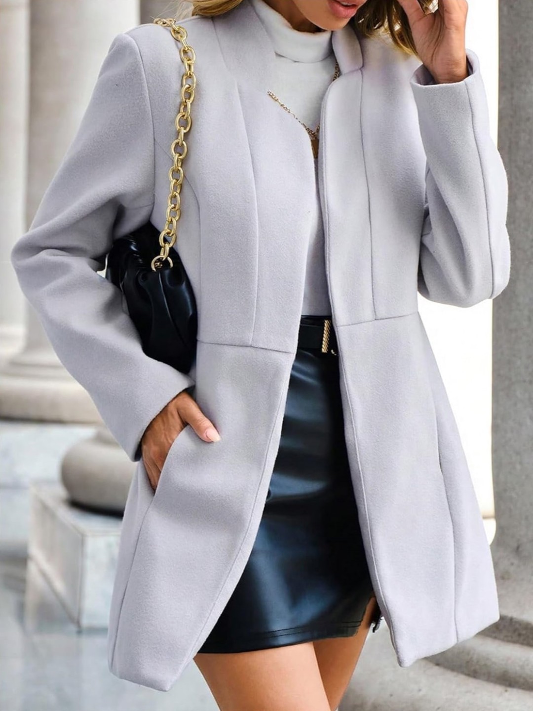 Women's Notch Lapel Slim Fit Overcoat Long Sleeve Blazer Jacket