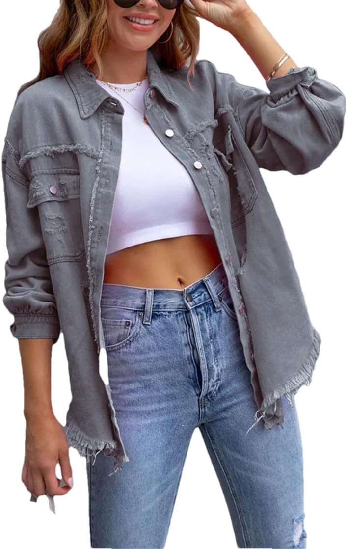Women's Distressed Denim Lapel Jacket (Buy 2 Free Shipping)