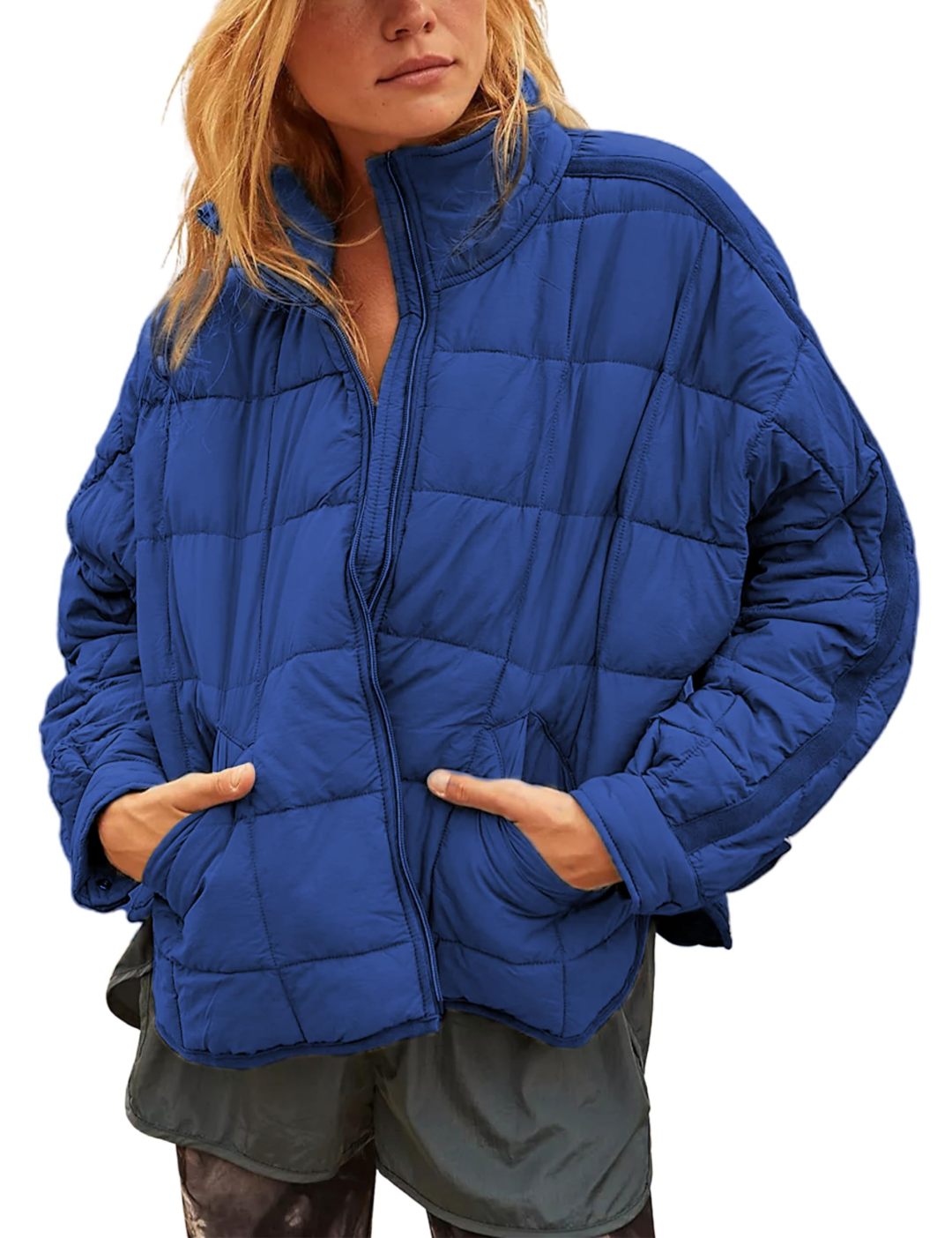 Women's Oversized Splice Quilted Lightweight Puffer Jacket Padded Coat With Pockets (Buy 2 Free Shipping)