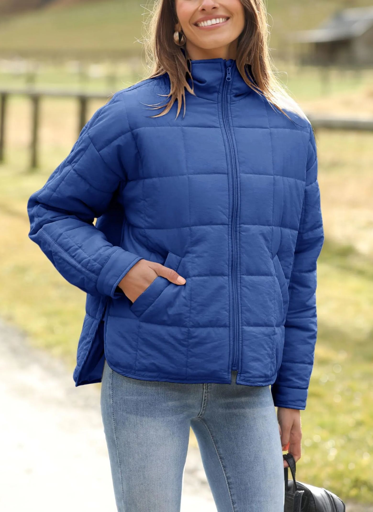 Women's Oversized Splice Quilted Lightweight Puffer Jacket Padded Coat With Pockets (Buy 2 Free Shipping)