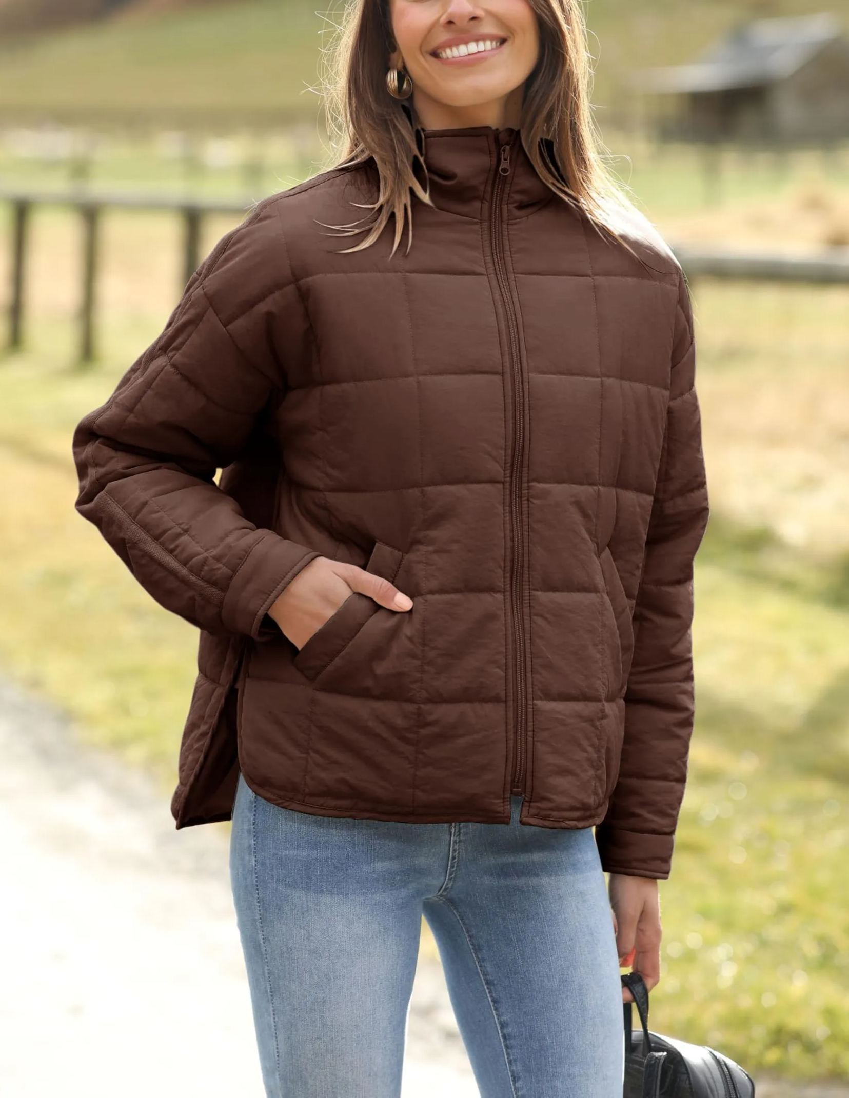 Women's Oversized Splice Quilted Lightweight Puffer Jacket Padded Coat With Pockets (Buy 2 Free Shipping)