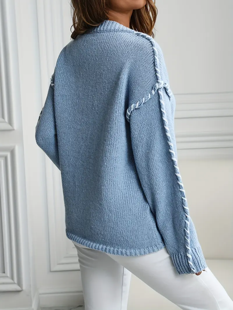Women's Contrast Binding Drop Shoulder Sweater