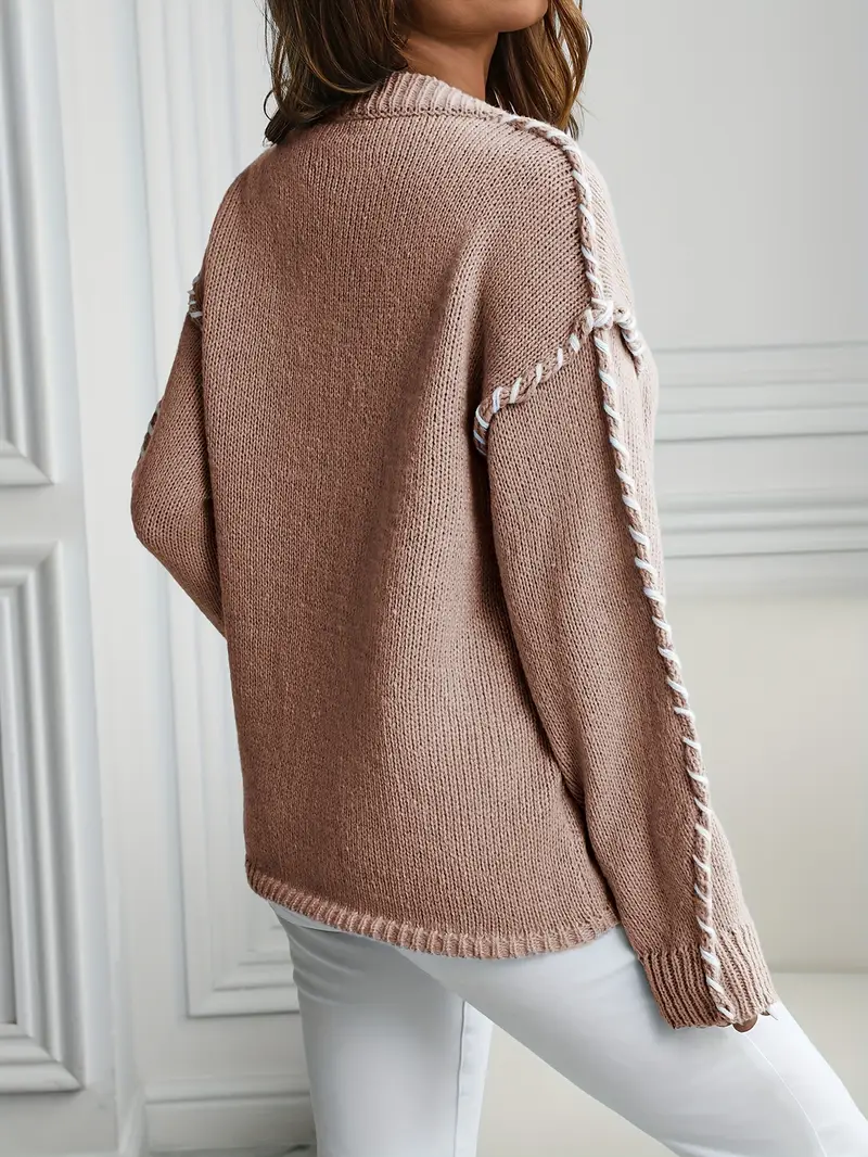 Women's Contrast Binding Drop Shoulder Sweater