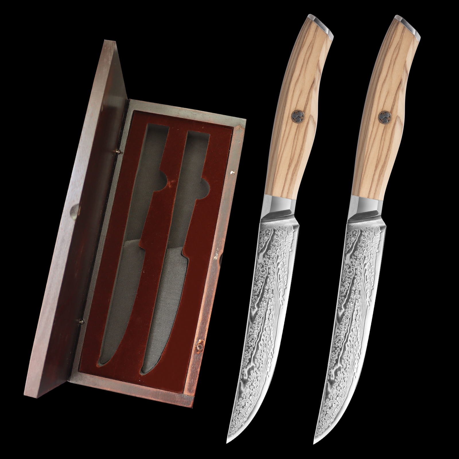 Damascus Steak Knives Set of 2 with Organizer