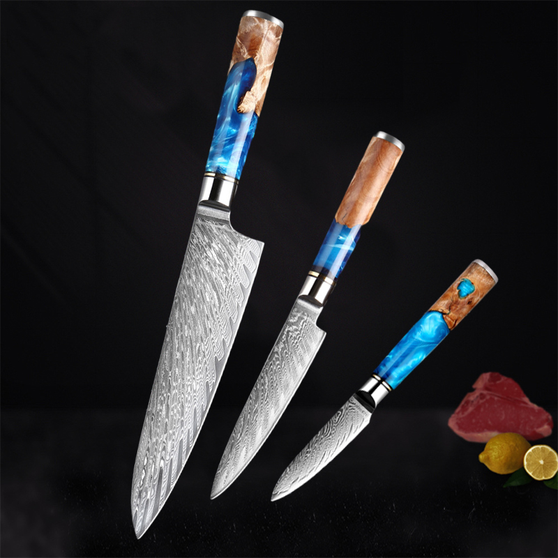 Professional Japanese Damascus Steel Chef Knife Set