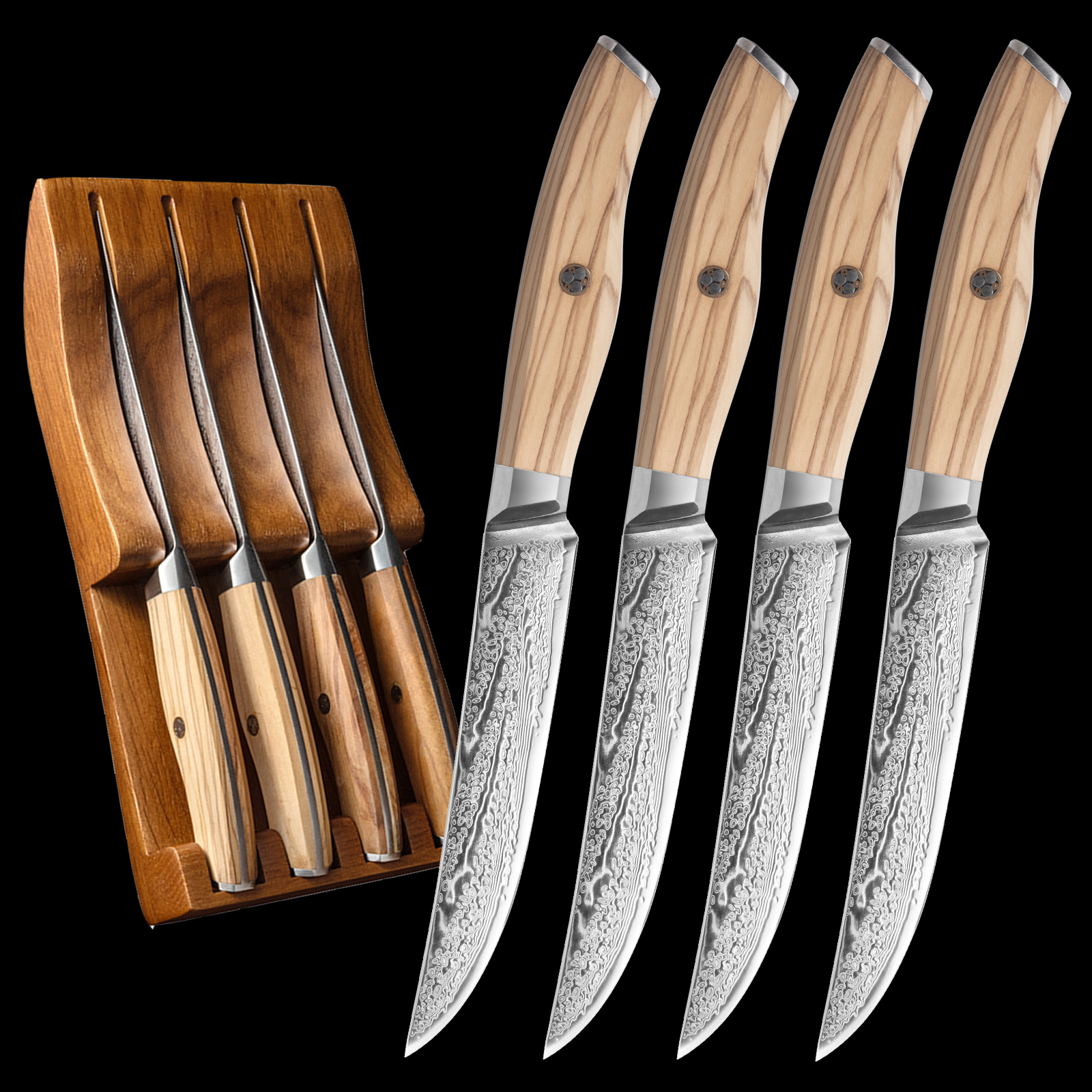 4 Piece Japanese Steak Knife Set With Wood Drawer Organizer Insert