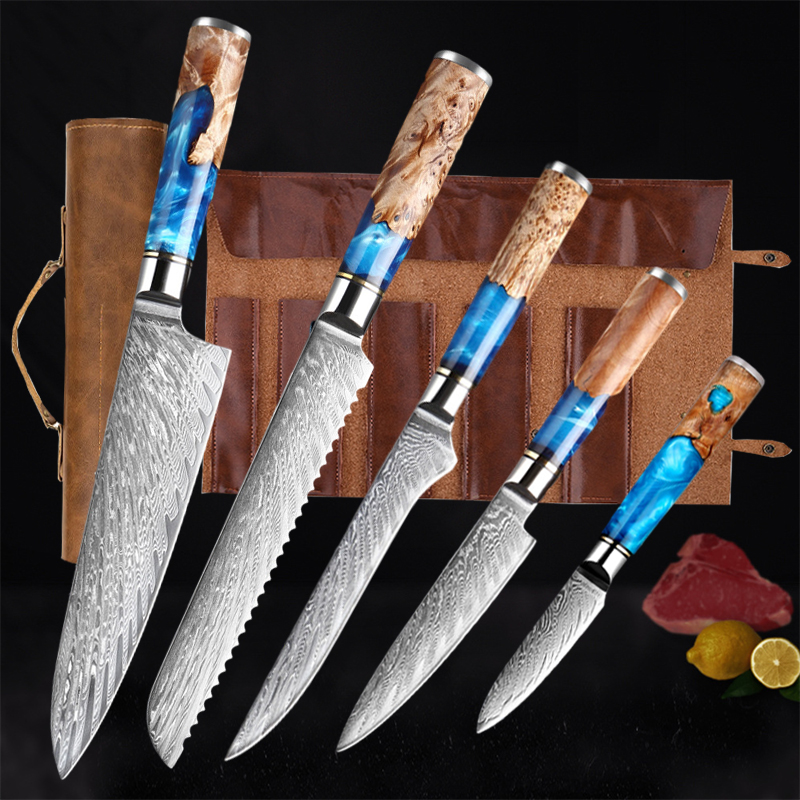 Professional Japanese Damascus Steel Chef Knife Set