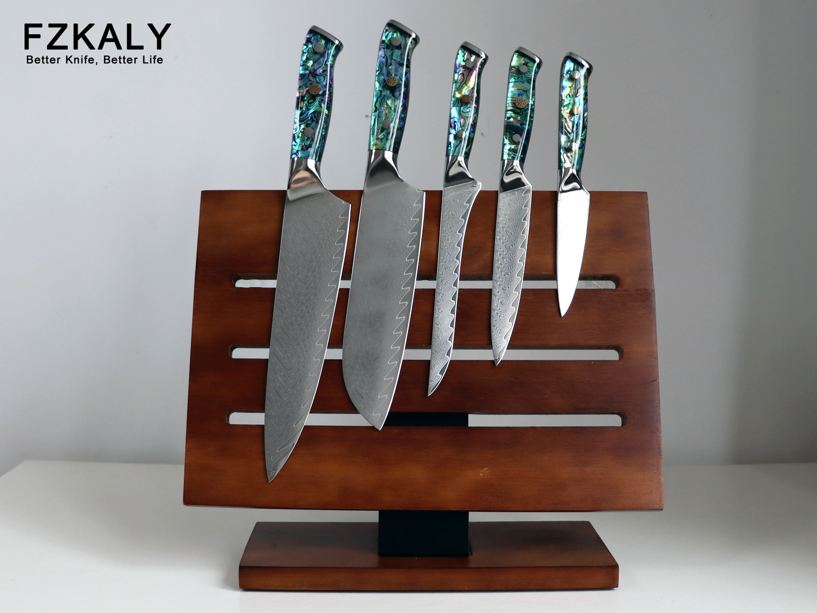 Damascus Knife Set With Block