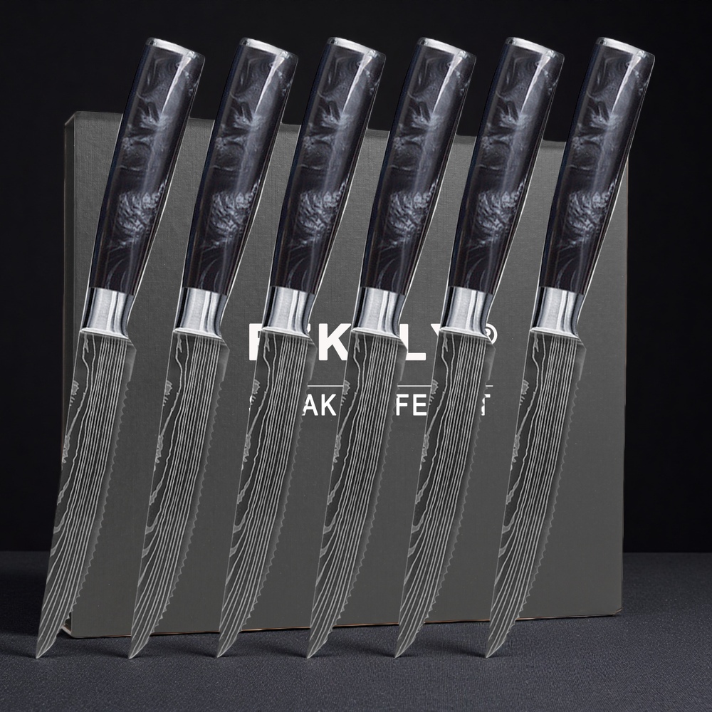 6 Piece Steak Knife Set - Black Resin Handle