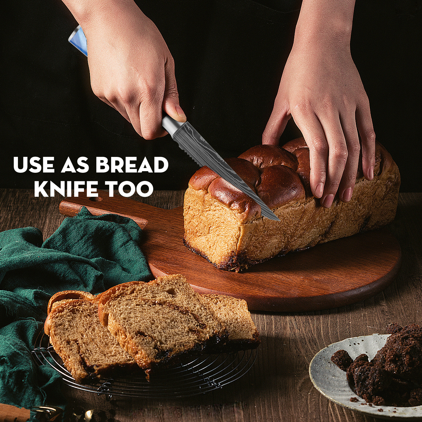 6 Piece Steak Knife Set with Blue Resin Handle