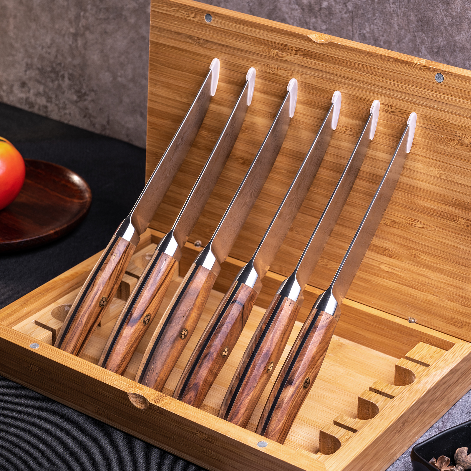 6-Piece Straight-Edge Japanese Damascus Steak Knife Set