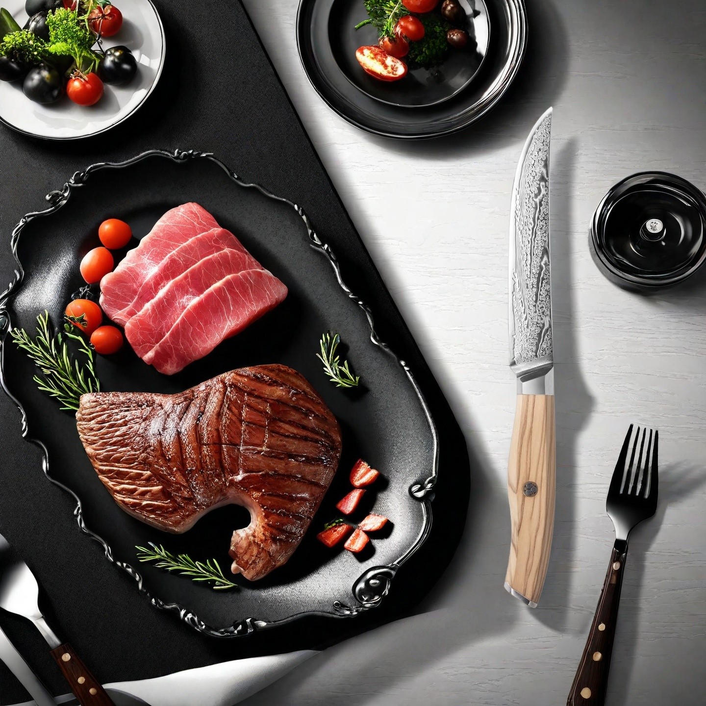 4 Piece Japanese Steak Knife Set With Wood Drawer Organizer Insert