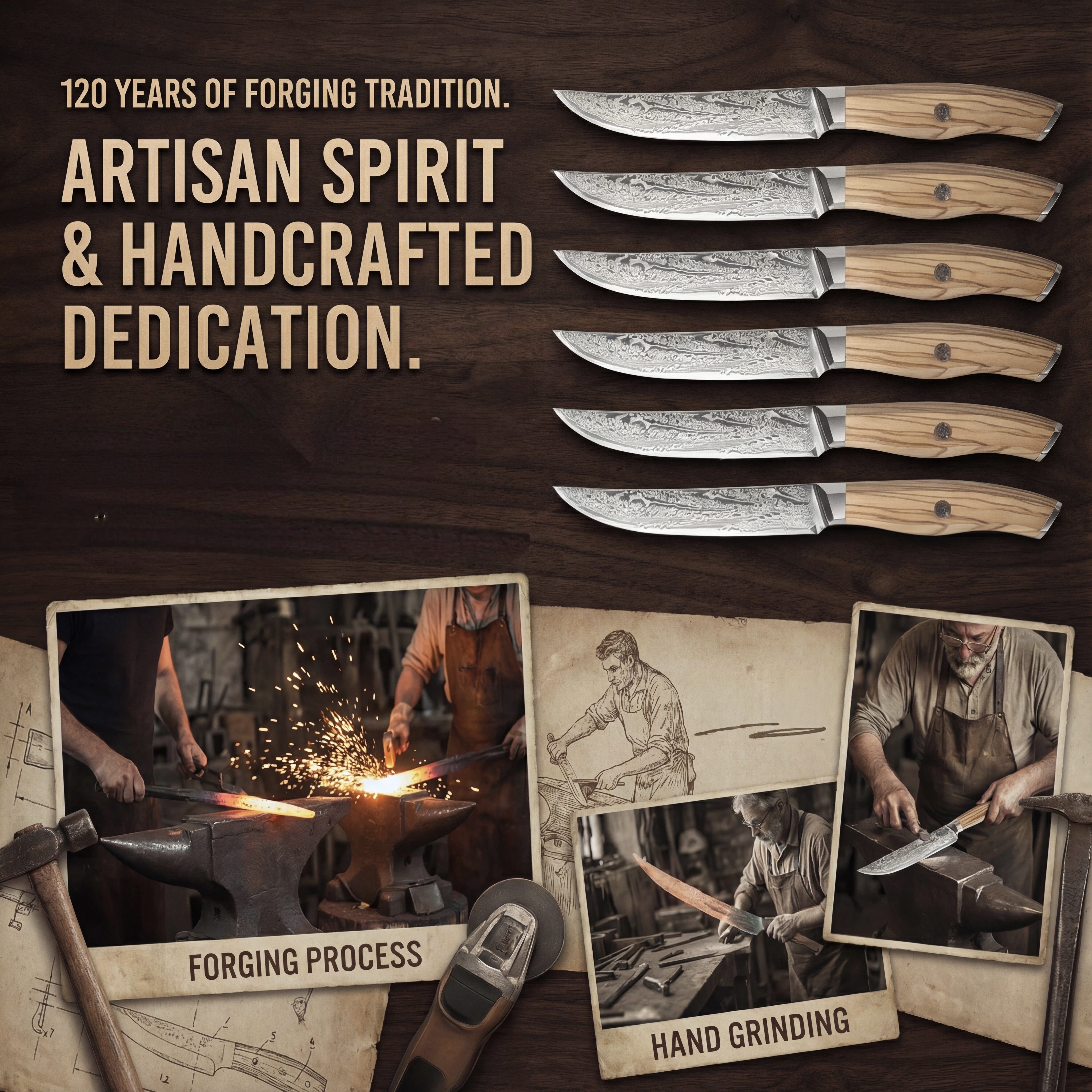 6-Piece Straight-Edge Japanese Damascus Steak Knife Set