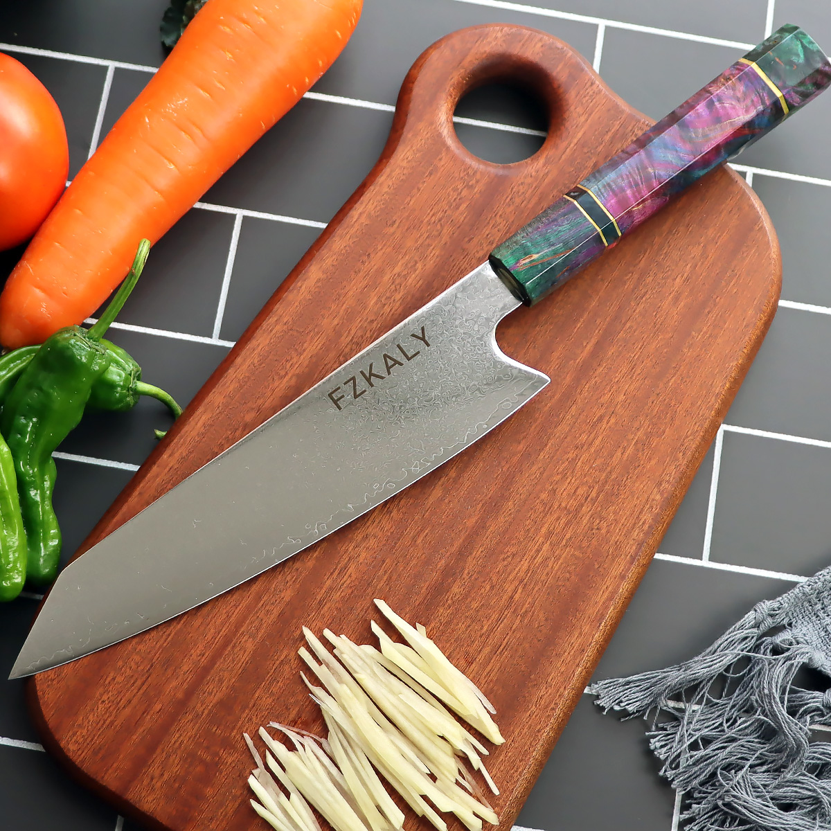 Best Kitchen Knives 8 Inch Chef Knife AUS-10 Japanese Damascus